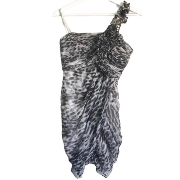[NWOT] BCBGMAXAZRIA | animal print ruffle silk mini dress Size 4P - Picture 4 of 7